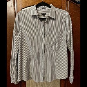 Talbots Black & White Stripe Button Down Top Size 16 Petite